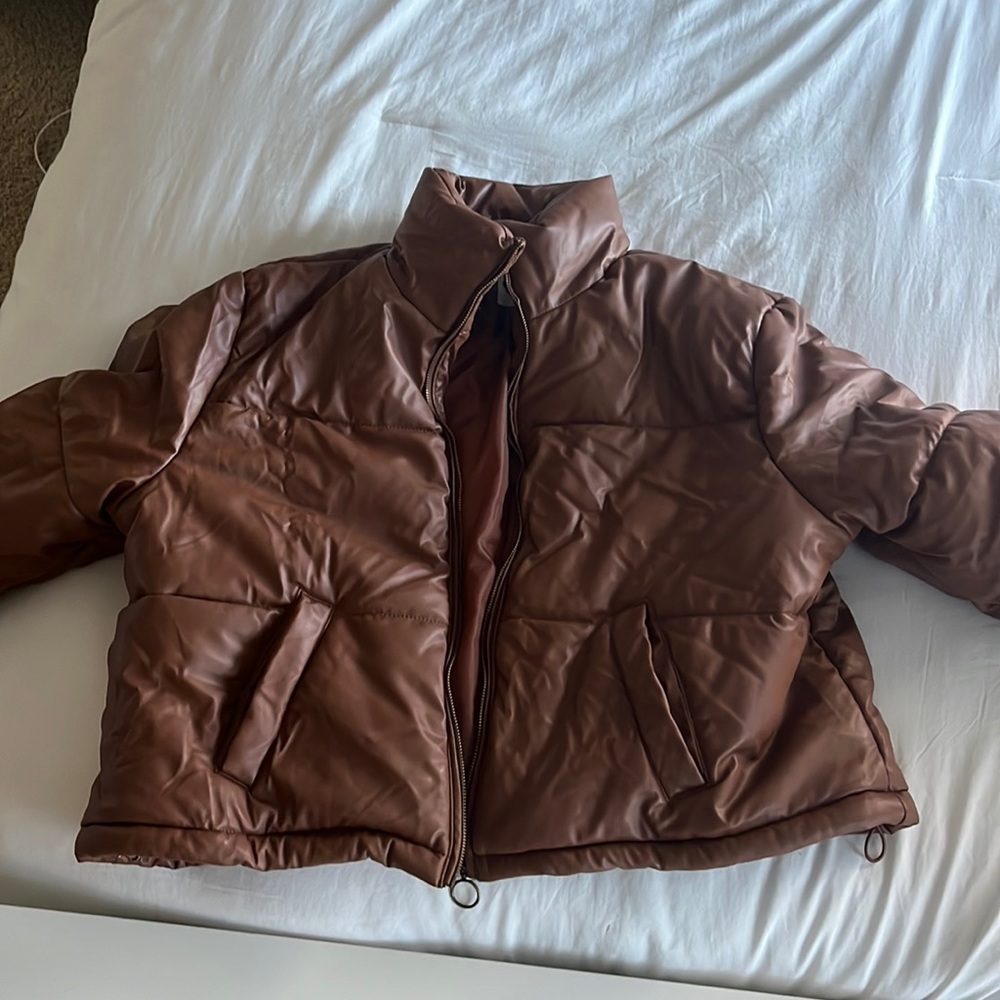 Brown pleather puffer